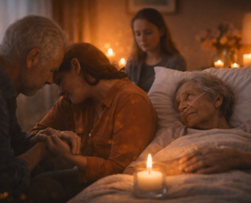 TRauernde Kinder am Sterbebett der Eltern